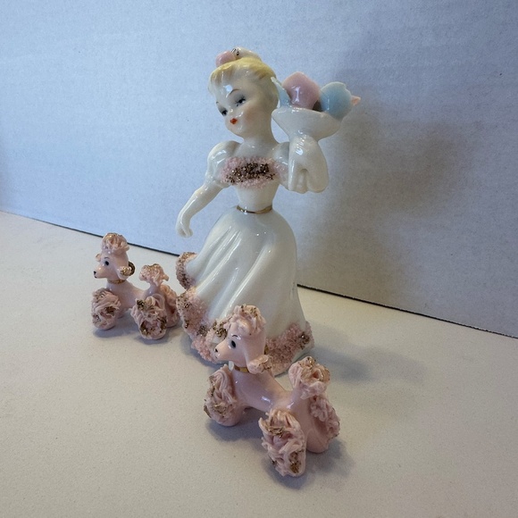Vintage Lefton Lass and Poodles Porcelain Japanese Figure #692 - Picture 3 of 8
